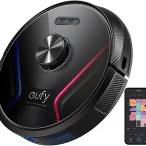 Eufy Robotic Vacuum Cleaner with Pink and Blue Accents